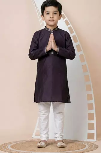 Purple festive wear designer jacquard boys-kurta-pyjama