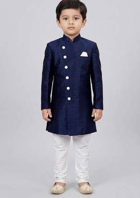 Blue festive wear designer art dupion silk boys-indo-western-dress 1