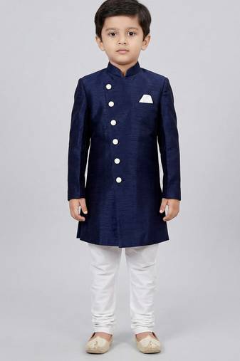 Blue festive wear designer art dupion silk boys-indo-western-dress
