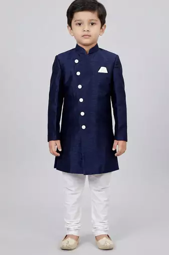 Blue festive wear designer art dupion silk boys-indo-western-dress