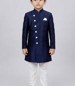 Blue festive wear designer art dupion silk boys-indo-western-dress