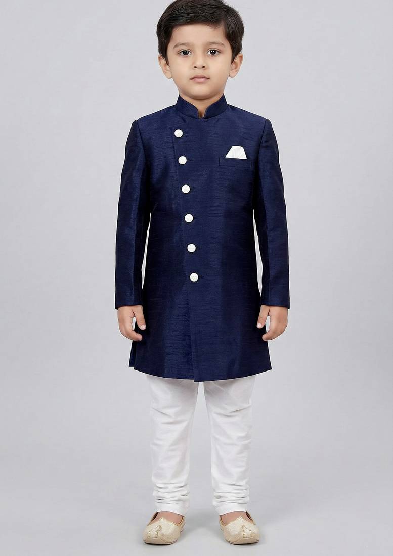 Blue festive wear designer art dupion silk boys-indo-western-dress