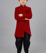 Maroon festive wear designer art dupion silk boys-indo-western-dress