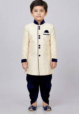 Beige festive wear designer art dupion silk boys-indo-western-dress 1
