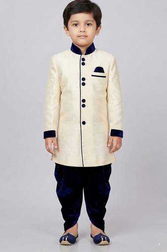 Beige festive wear designer art dupion silk boys-indo-western-dress