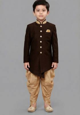 Brown festive wear designer art dupion silk boys-indo-western-dress 2