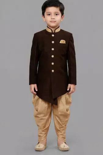 Brown festive wear designer art dupion silk boys-indo-western-dress