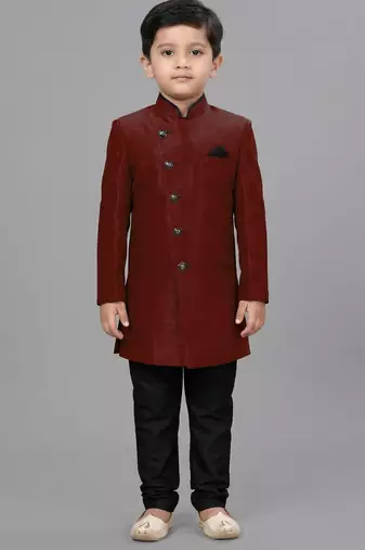 Maroon festive wear designer art dupion silk boys-indo-western-dress
