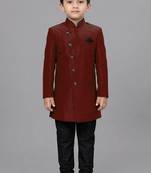 Maroon festive wear designer art dupion silk boys-indo-western-dress
