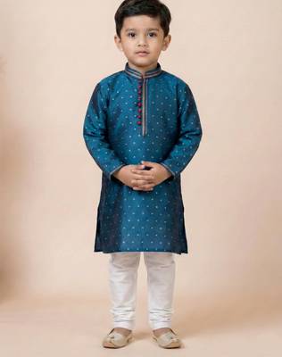 Green festive wear designer jacquard boys-kurta-pyjama 1
