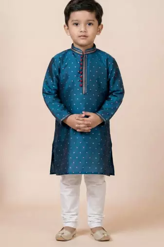 Green festive wear designer jacquard boys-kurta-pyjama