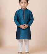 Green festive wear designer jacquard boys-kurta-pyjama