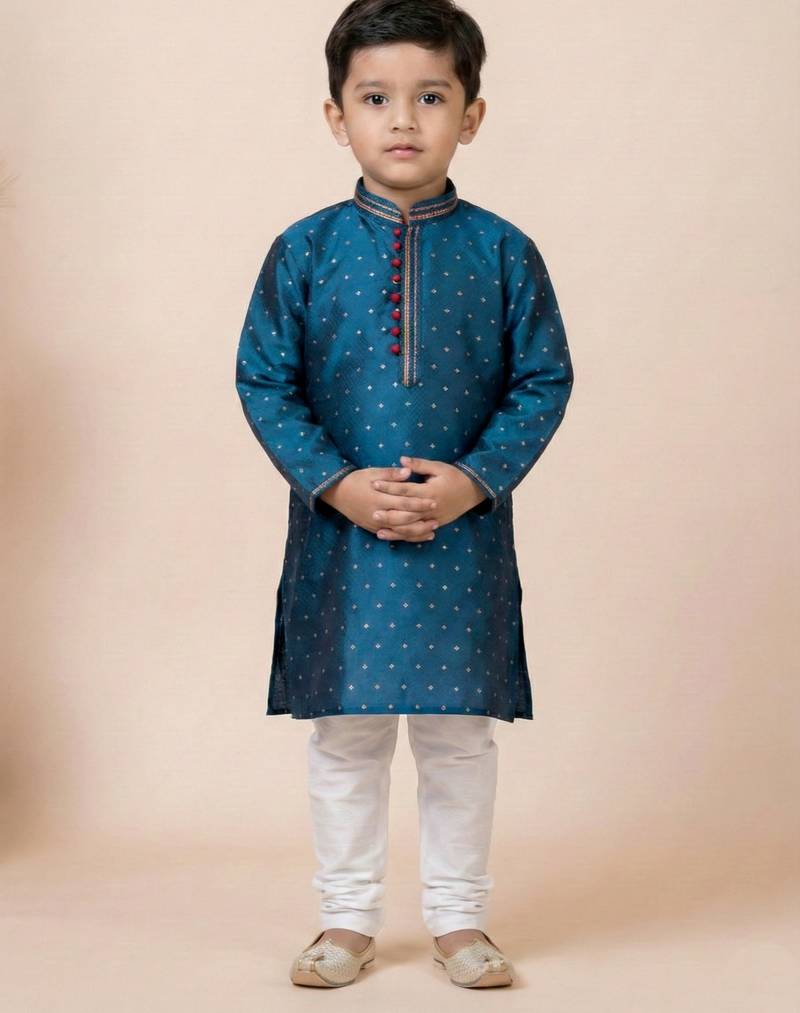 Green festive wear designer jacquard boys-kurta-pyjama