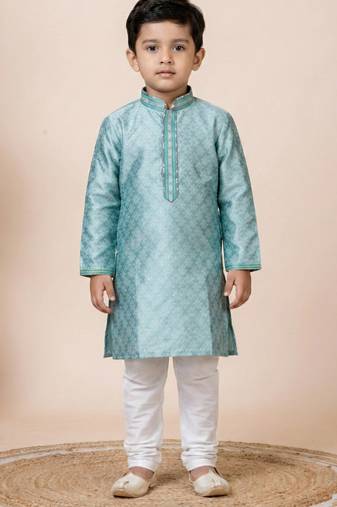 Green festive wear designer jacquard boys-kurta-pyjama
