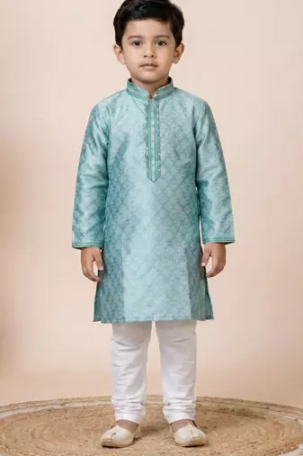 Green festive wear designer jacquard boys-kurta-pyjama