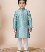 Green festive wear designer jacquard boys-kurta-pyjama