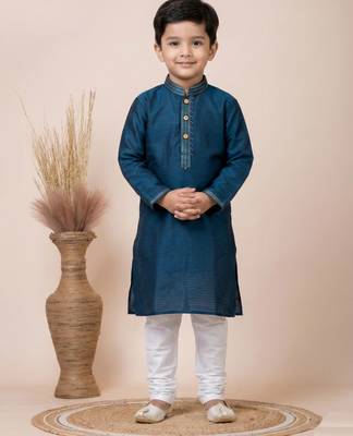Blue festive wear designer jacquard boys-kurta-pyjama 1