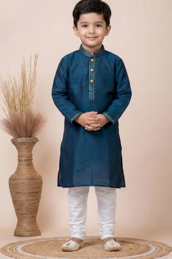 Blue festive wear designer jacquard boys-kurta-pyjama