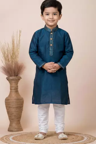 Blue festive wear designer jacquard boys-kurta-pyjama