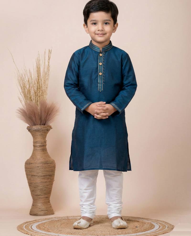 Blue festive wear designer jacquard boys-kurta-pyjama