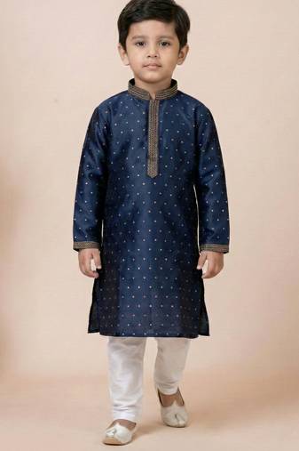 Blue festive wear designer jacquard boys-kurta-pyjama
