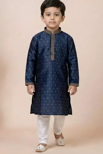 Blue festive wear designer jacquard boys-kurta-pyjama