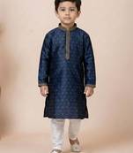 Blue festive wear designer jacquard boys-kurta-pyjama