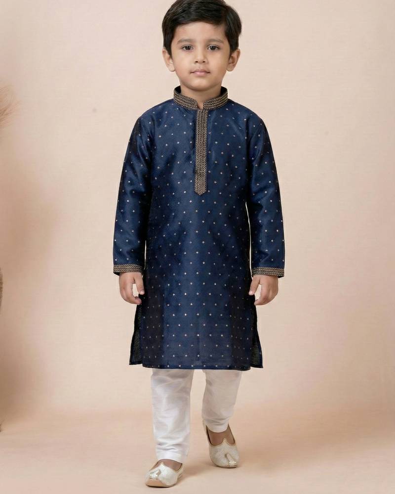 Blue festive wear designer jacquard boys-kurta-pyjama