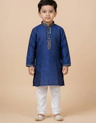 Blue festive wear designer jacquard boys-kurta-pyjama 1