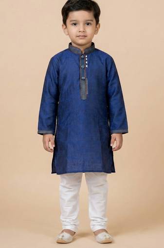 Blue festive wear designer jacquard boys-kurta-pyjama
