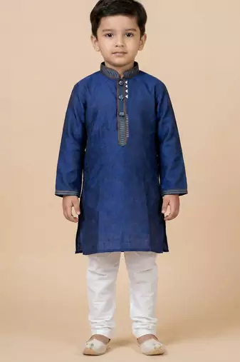 Blue festive wear designer jacquard boys-kurta-pyjama