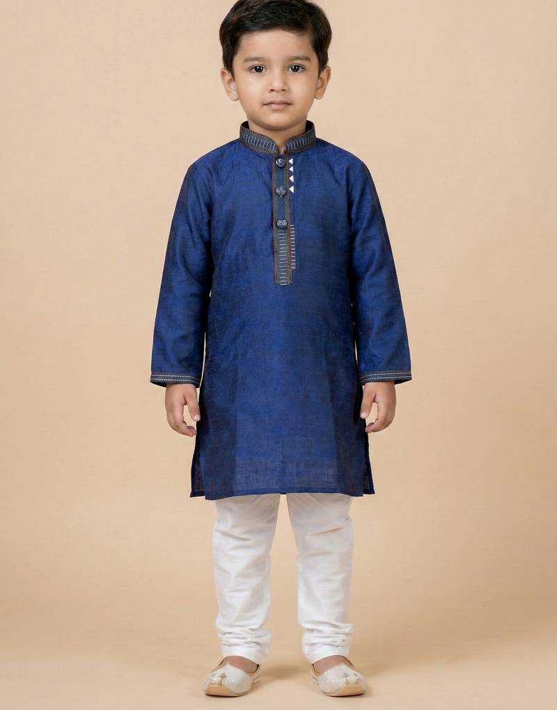 Blue festive wear designer jacquard boys-kurta-pyjama