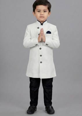 White festive wear designer art dupion silk boys-indo-western-dress 2