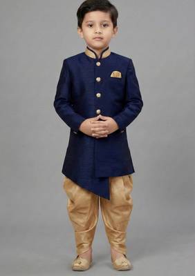 Blue festive wear designer art dupion silk boys-indo-western-dress 2