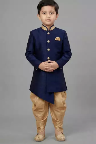 Blue festive wear designer art dupion silk boys-indo-western-dress