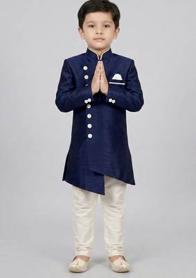 Blue festive wear designer art dupion silk boys-indo-western-dress 2