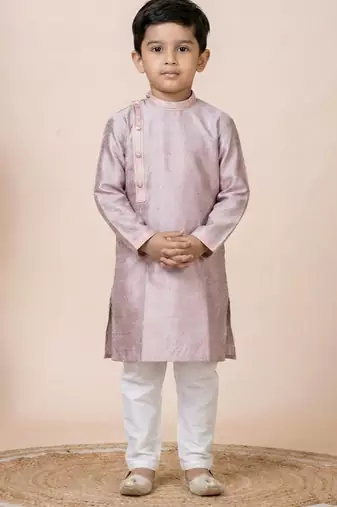 Pink festive wear designer jacquard boys-kurta-pyjama