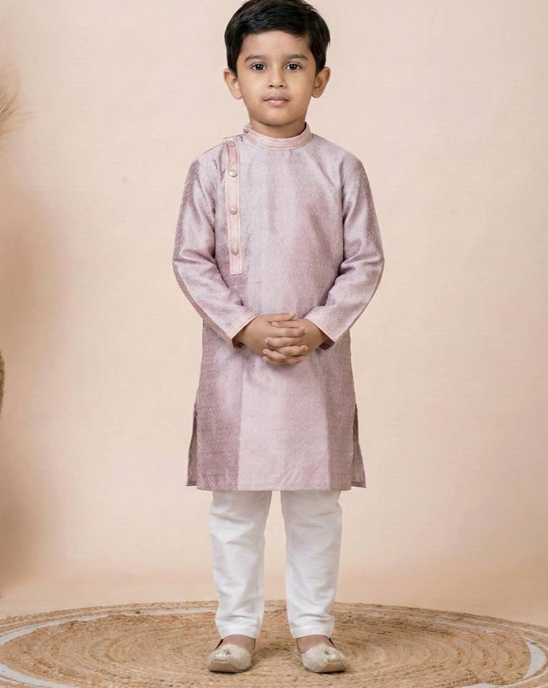 Pink festive wear designer jacquard boys-kurta-pyjama