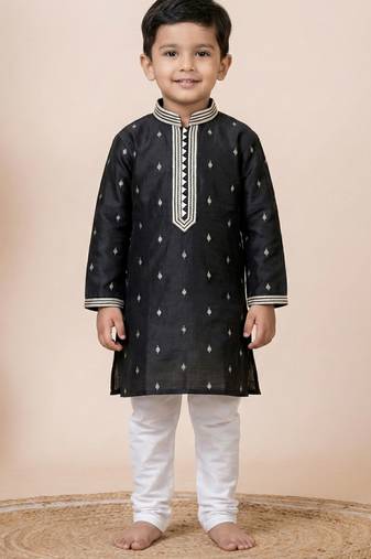 Black festive wear designer silk boys-kurta-pyjama