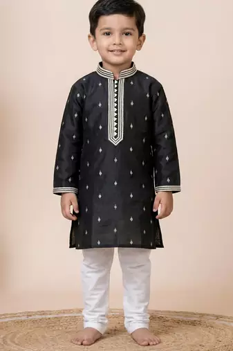 Black festive wear designer silk boys-kurta-pyjama