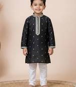 Black festive wear designer silk boys-kurta-pyjama