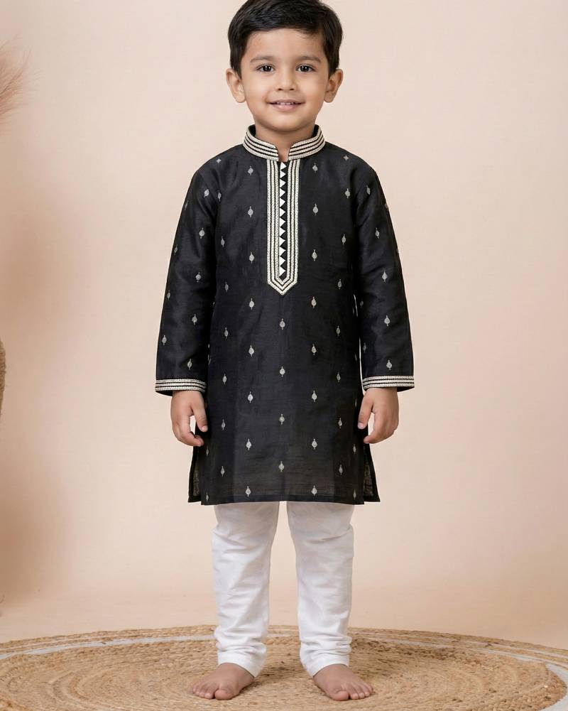 Black festive wear designer silk boys-kurta-pyjama