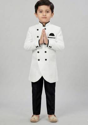 White festive wear designer art dupion silk boys-indo-western-dress 2