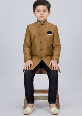 Brown festive wear designer art dupion silk boys-indo-western-dress 2