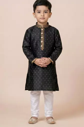 Black festive wear designer jacquard boys-kurta-pyjama