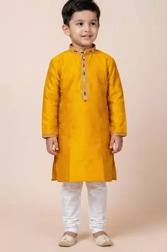 Yellow festive wear designer jacquard boys-kurta-pyjama