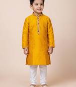Yellow festive wear designer jacquard boys-kurta-pyjama