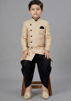 Beige festive wear designer art dupion silk boys-indo-western-dress 2
