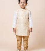 White festive wear designer banarasi boys-kurta-pyjama
