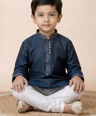 Blue festive wear designer jacquard boys-kurta-pyjama 2
